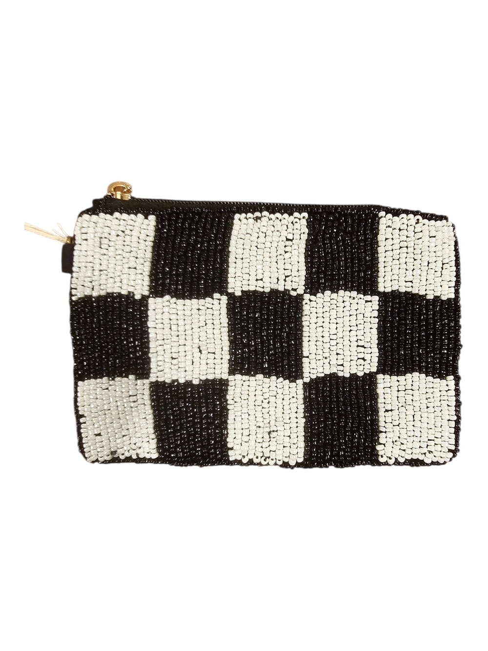 Universal Thread Beaded Checker Coin Wallet in Black & White